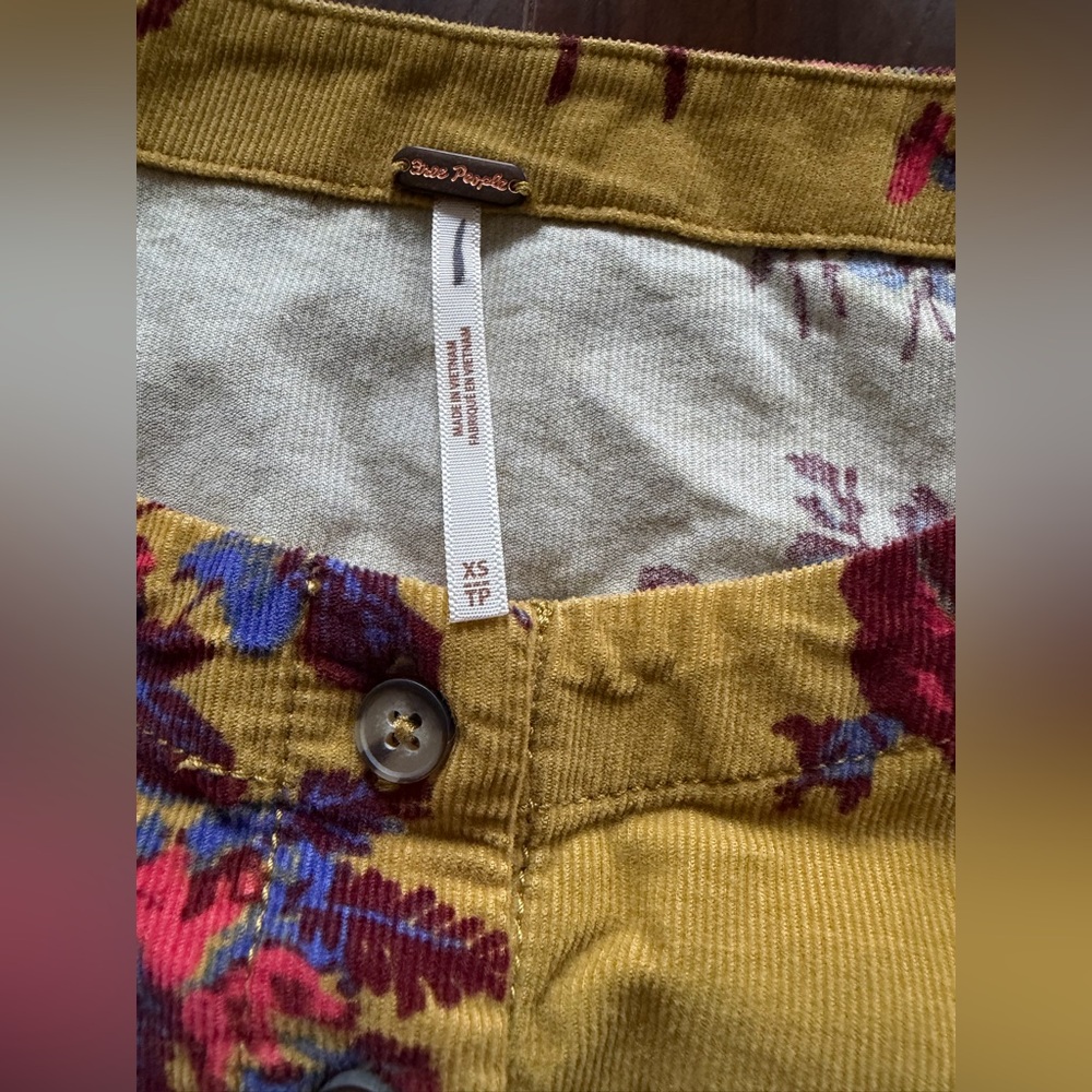 FREE PEOPLE | XS | Harper corduroy floral tiered mini dress top mustard Prairie - Picture 4 of 8